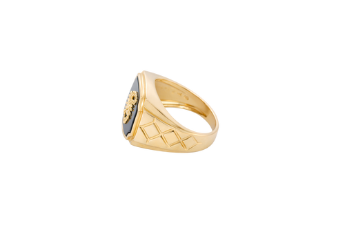 14KT Gold Ring Men's Square Onyx Scorpion Plain Border Side Design Triple Stacked Rhombus
