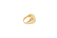 14KT Gold Ring Men's Two Tone Oval Signet Two Diagonal Stripe Plain Border Side Design Plain