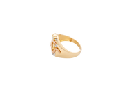 14KT Gold Ring Men's Round Tri Tone Eagle/Snake 12 White Round CZ Stones Single Row Lower Border Side Design Plain