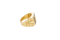 14KT Gold Ring Men's Square Onyx St. Jude White CZ Top Stones Side Design 3D Diamond Column Shape