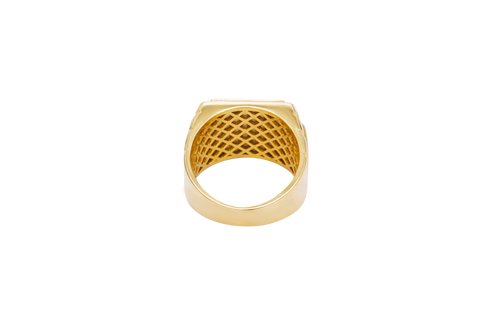 14KT Gold Ring Men's Square Onyx St. Jude White CZ Top Stones Side Design 3D Diamond Column Shape