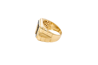 14KT Gold Ring Men's Square Onyx St. Jude White CZ Top Stones Side Design 3D Diamond Column Shape