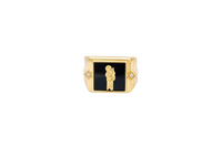 14KT Gold Ring Men's Square Onyx St. Jude White CZ Top Stones Side Design 3D Diamond Column Shape