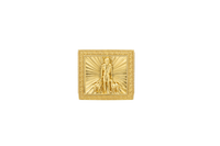 14KT Gold Ring Men's Square St. Lazarus Greek Border with White CZ Double Row Side Stones