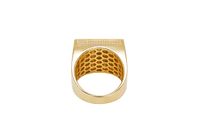 14KT Gold Ring Men's Square St. Lazarus Greek Border with White CZ Double Row Side Stones
