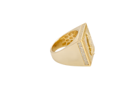 14KT Gold Ring Men's Square St. Lazarus Greek Border with White CZ Double Row Side Stones