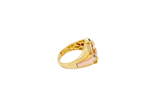 14KT Gold Ring Men's Round Two Tone Anchor White CZ Stones Background White CZ Stones Border Green CZ Stone on North, South, West, and East Border of the Ring
