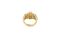 14KT Gold Ring Men's Round Two Tone Anchor White CZ Stones Background White CZ Stones Border Green CZ Stone on North, South, West, and East Border of the Ring