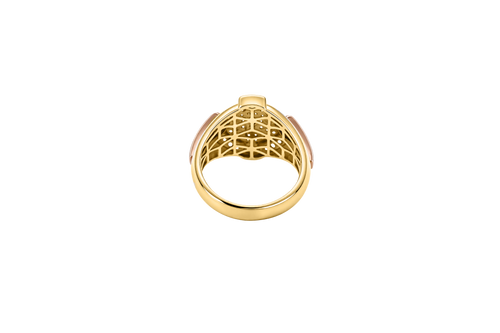 14KT Gold Ring Men's Round Two Tone Anchor White CZ Stones Background White CZ Stones Border Green CZ Stone on North, South, West, and East Border of the Ring