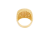 14KT Gold Ring Men's Round Caridad Cobre Wreath Border White CZ Stones Leaf Pattern on Shank (Two White CZ Stones in each Leaf)
