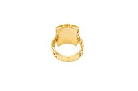 14KT Gold Ring Men's Rectangle Mini St. Jude Greek Border with White/Green CZ Stones Robe and Chino Link Band