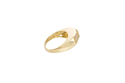 14KT Gold Ring Men's Diamond Shape Ring Outline White CZ Stones Inside Each Facet Plain Band