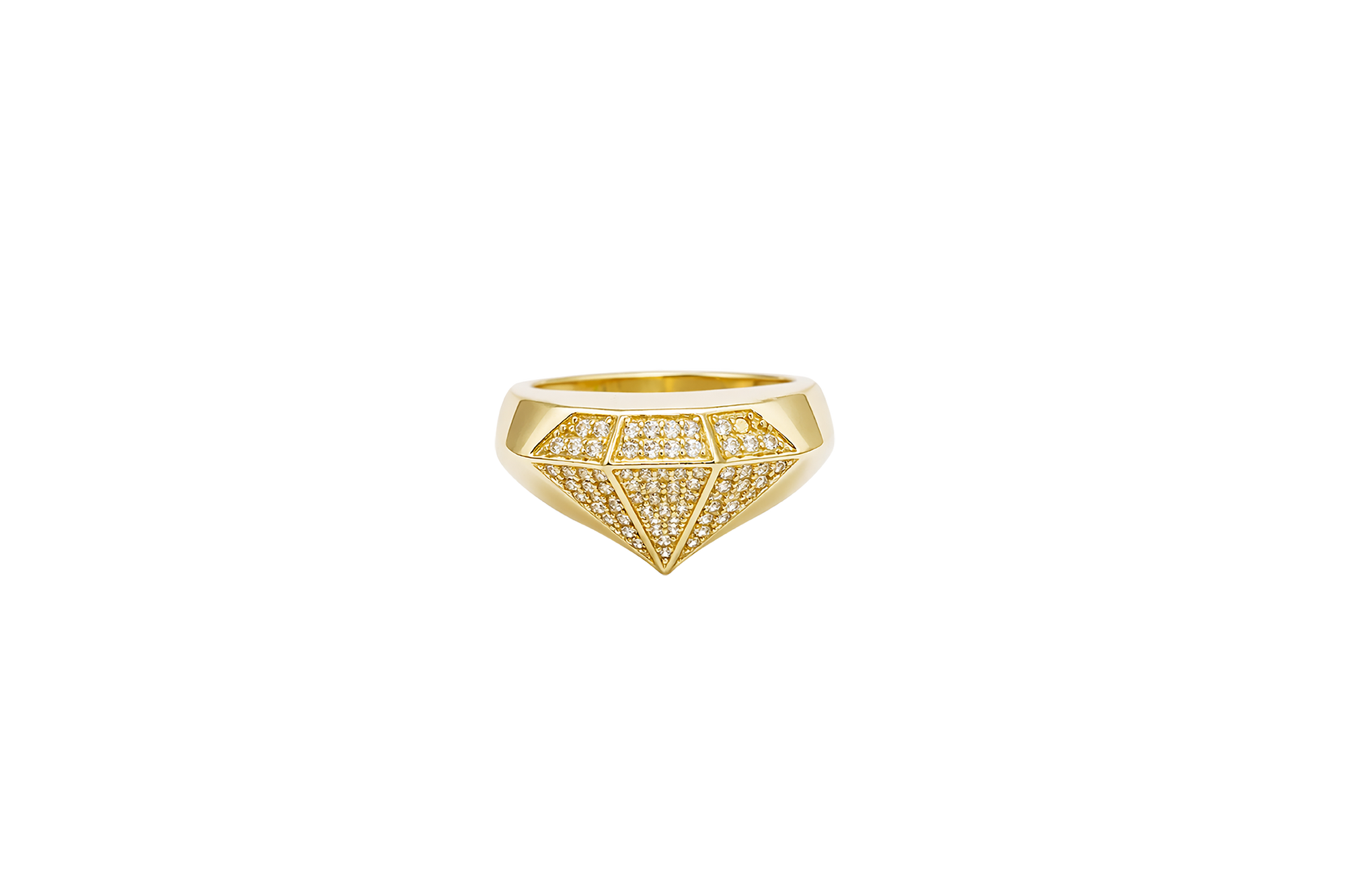 14KT Gold Ring Men's Diamond Shape Ring Outline White CZ Stones Inside Each Facet Plain Band