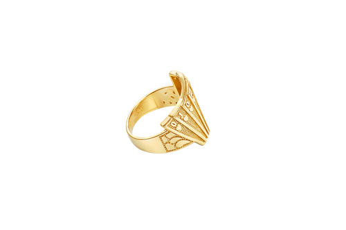 14KT Gold Ring Men's Fanned Playing Cards Shape "Full House Hearts" Nugget Print Band