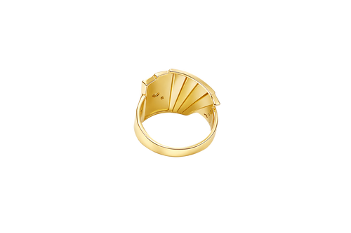 14KT Gold Ring Men's Fanned Playing Cards Shape "Full House Hearts" Nugget Print Band