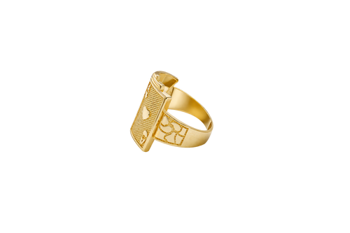 14KT Gold Ring Men's Fanned Playing Cards Shape "Full House Hearts" Nugget Print Band