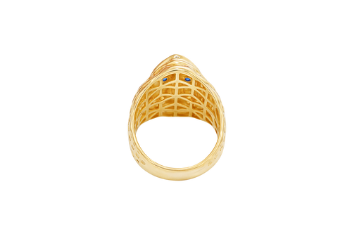 14KT Gold Ring Men's Grim Reaper with Blue CZ Stones Eyes