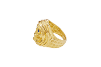 14KT Gold Ring Men's Grim Reaper with Blue CZ Stones Eyes