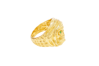 14KT Gold Ring Men's Grim Reaper with Green CZ Stones Eyes