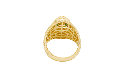 14KT Gold Ring Men's Grim Reaper with Green CZ Stones Eyes
