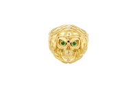 14KT Gold Ring Men's Grim Reaper with Green CZ Stones Eyes