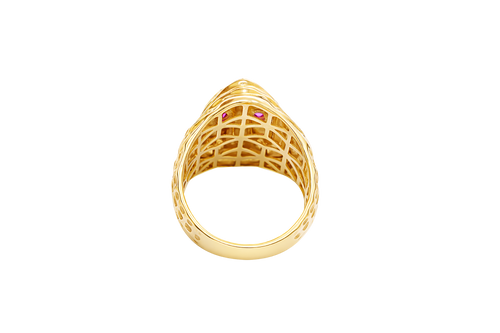14KT Gold Ring Men's Grim Reaper with Red CZ Stones Eyes