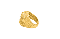 14KT Gold Ring Men's Grim Reaper with Red CZ Stones Eyes