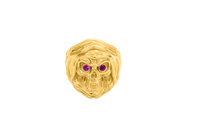 14KT Gold Ring Men's Grim Reaper with Red CZ Stones Eyes