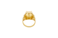 14KT Gold Ring Men's Hexagon Raised Medusa Head with Vertical Striped Background Greek Border Band Design Single Round White CZ Stone Solid Greek Band Border