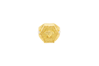 14KT Gold Ring Men's Hexagon Raised Medusa Head with Vertical Striped Background Greek Border Band Design Single Round White CZ Stone Solid Greek Band Border