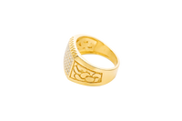 14KT Gold Ring Men's Horizontal Row Rectangle of White CZ Stones Cuban Link Top Lower Border Shank Flat Nugget Plain Border