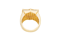 14KT Gold Ring Men's Shield Shape Jesus Portrait with White CZ Stones Border and Plain Border