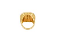 14KT Gold Ring Men's Jumbo Rosetta with White CZ Stones and Floral Print Band Design