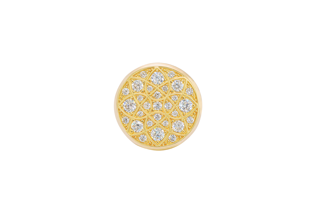 14KT Gold Ring Men's Jumbo Rosetta with White CZ Stones and Floral Print Band Design