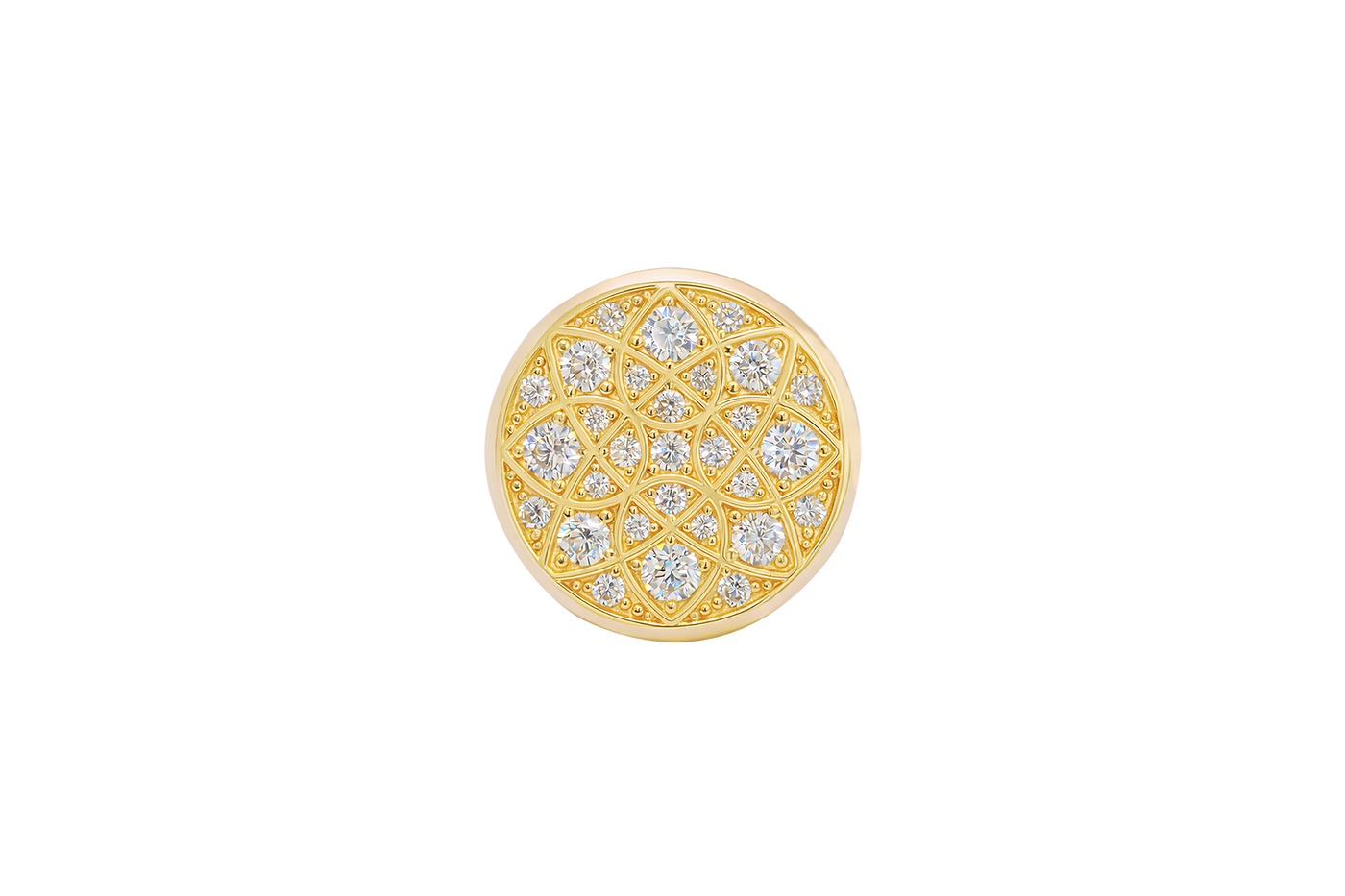 14KT Gold Ring Men's Jumbo Rosetta with White CZ Stones and Floral Print Band Design