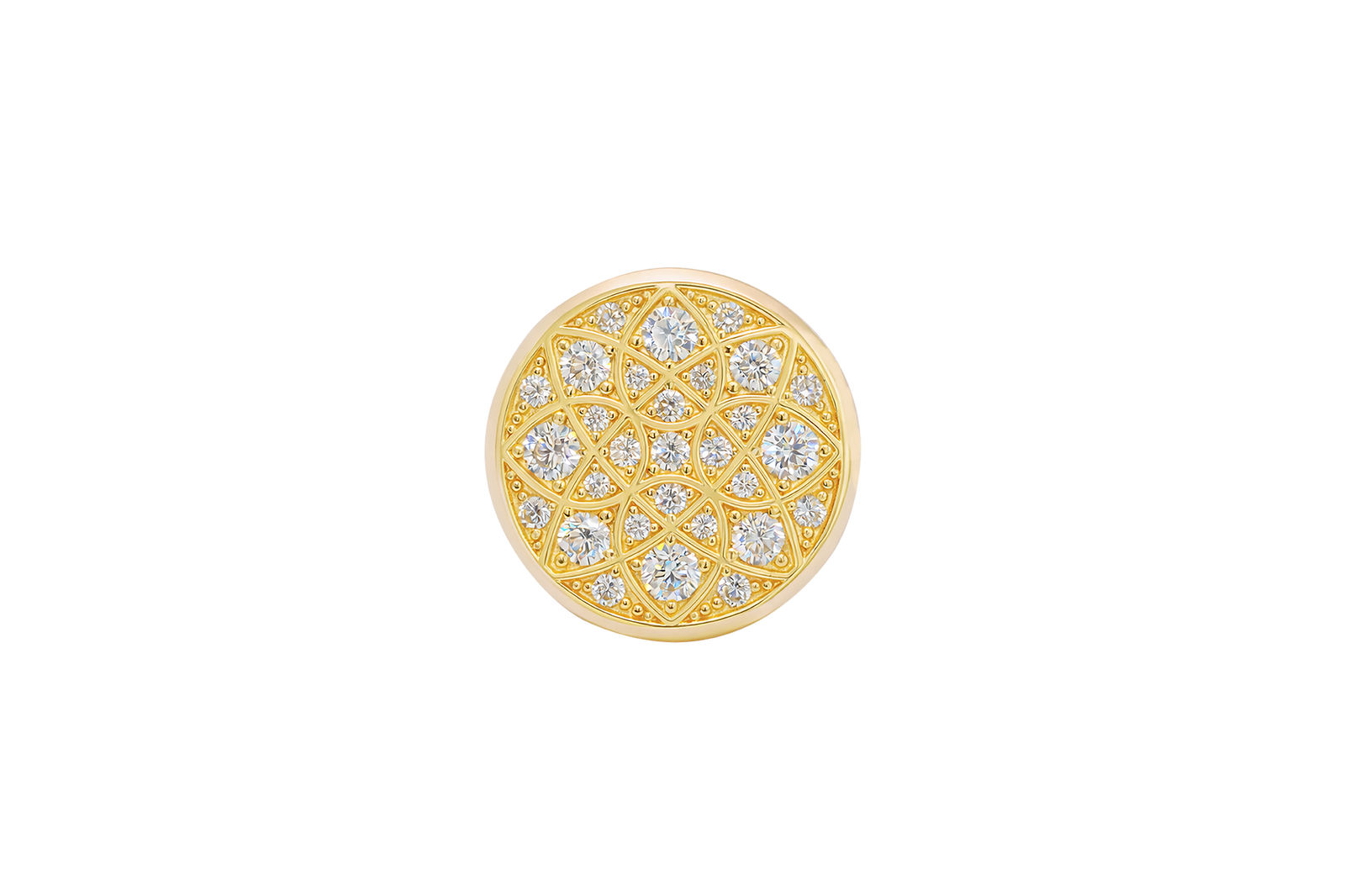 14KT Gold Ring Men's Jumbo Rosetta with White CZ Stones and Floral Print Band Design