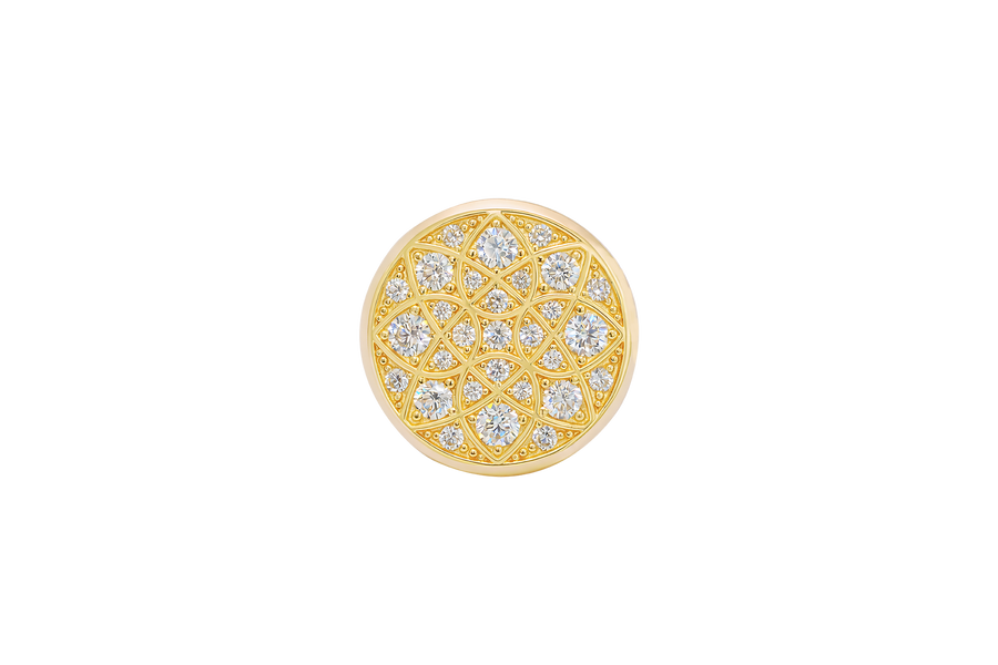 14KT Gold Ring Men's Jumbo Rosetta with White CZ Stones and Floral Print Band Design