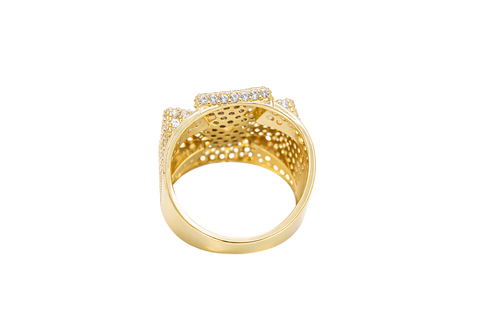 14K Gold Ring Men's Malverde Maltese Cross with White CZ Stones Band Design White CZ Stones