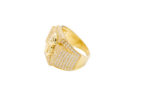14K Gold Ring Men's Malverde Maltese Cross with White CZ Stones Band Design White CZ Stones