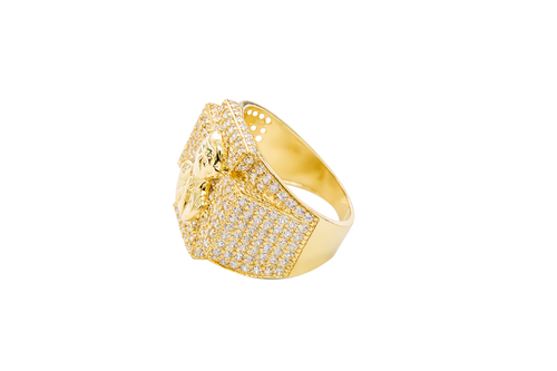 14K Gold Ring Men's Malverde Maltese Cross with White CZ Stones Band Design White CZ Stones