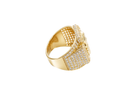 14K Gold Ring Men's Malverde Maltese Cross with White CZ Stones Band Design White CZ Stones