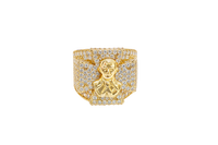 14K Gold Ring Men's Malverde Maltese Cross with White CZ Stones Band Design White CZ Stones