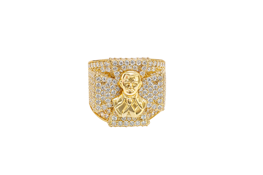 14K Gold Ring Men's Malverde Maltese Cross with White CZ Stones Band Design White CZ Stones