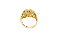 14K Gold Ring Men's Round Malverde Portrait with White CZ Stone Border and Plain Band