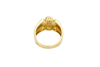 14K Gold Ring Men's Round Malverde with White CZ Stone Background and One White CZ Stone on Edge Corners