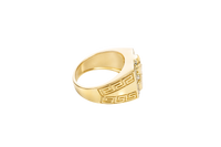 14K Gold Ring Men's Square Malverde with Eight Rows of White CZ Stones Greek Style V Shape on Each of the Sides