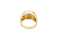 14K Gold Ring Men's Square Malverde with Eight Rows of White CZ Stones Greek Style V Shape on Each of the Sides