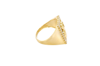 14K Gold Ring Men's Malverde with White CZ Stone Border Rectangle and Plain Sides