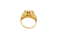 14K Gold Ring Men's Malverde with White CZ Stone Border Rectangle and Plain Sides