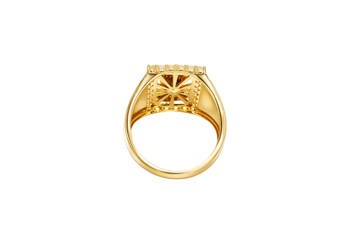 14K Gold Ring Men's Malverde with White CZ Stone Border Rectangle and Plain Sides